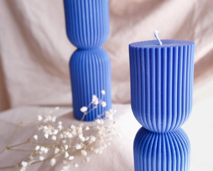 Bougie design décorative colonne bleue