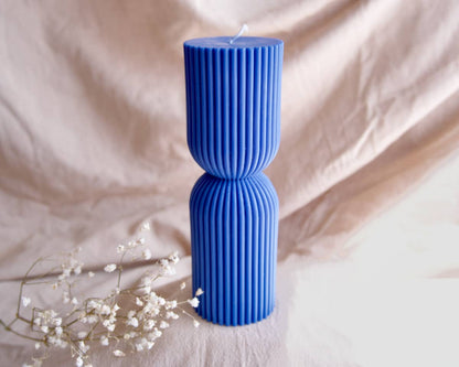 Bougie design décorative colonne bleue